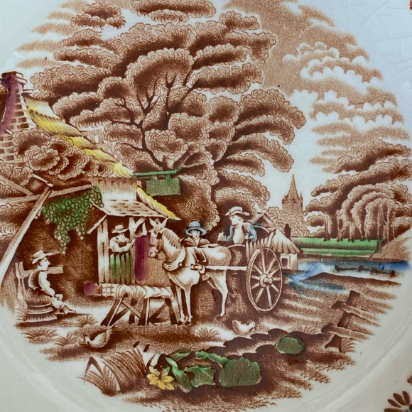 Set of 2 Enoch Woods English Scenery Brown Multicolor Bowl and Square Cake Plate - Picture 5 of 14